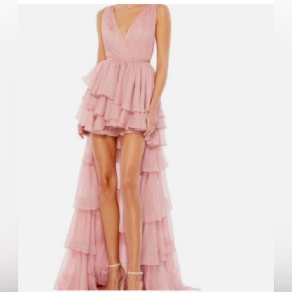 IEENA BY MAC DUGGAL HIGH LOW Elegant Pink Tiered Evening Gown ROSE PINK SIZE 12